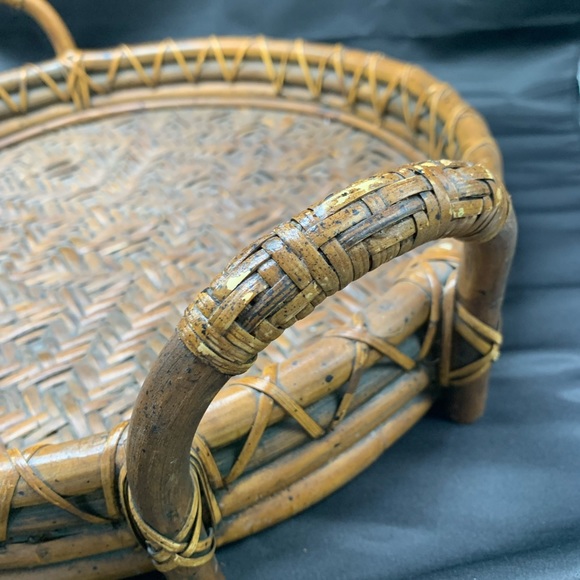 Vintage Large 17" Wicker rattan Round Centerpiece 3” Tray - Picture 6 of 7